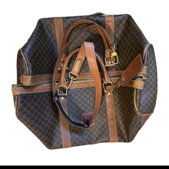 Celine Triomphe Macadam Boston Bag Brown Leather Large Capacity W Sholder Strap - Picture 14 of 14